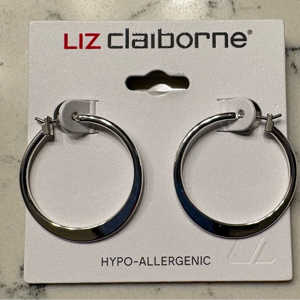 Liz Claiborne Flat bottom Silver Hoops